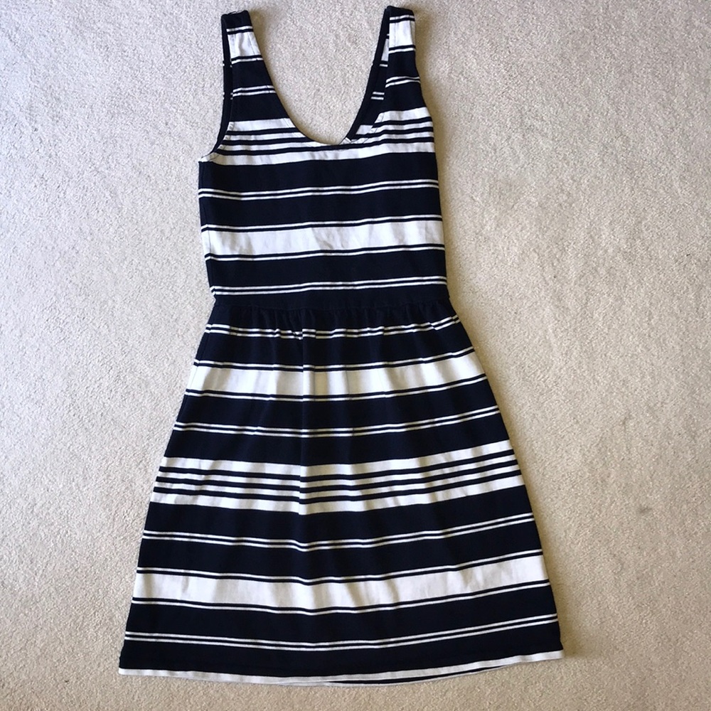 J.Crew navy and white stripe knit scoop neck dress - Picture 1 of 6